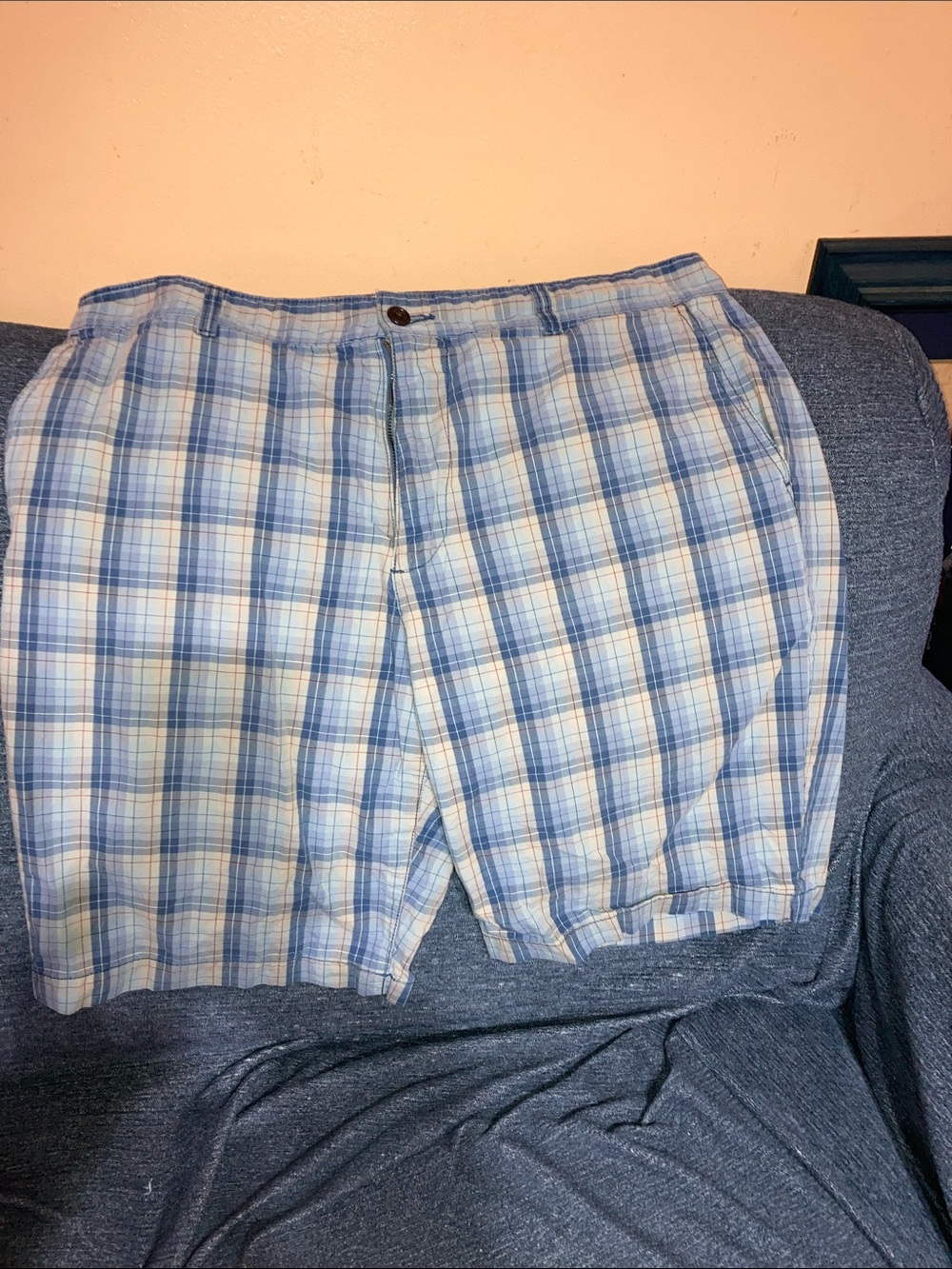 Dockers Light Blue Plaid Flat-Front Shorts
